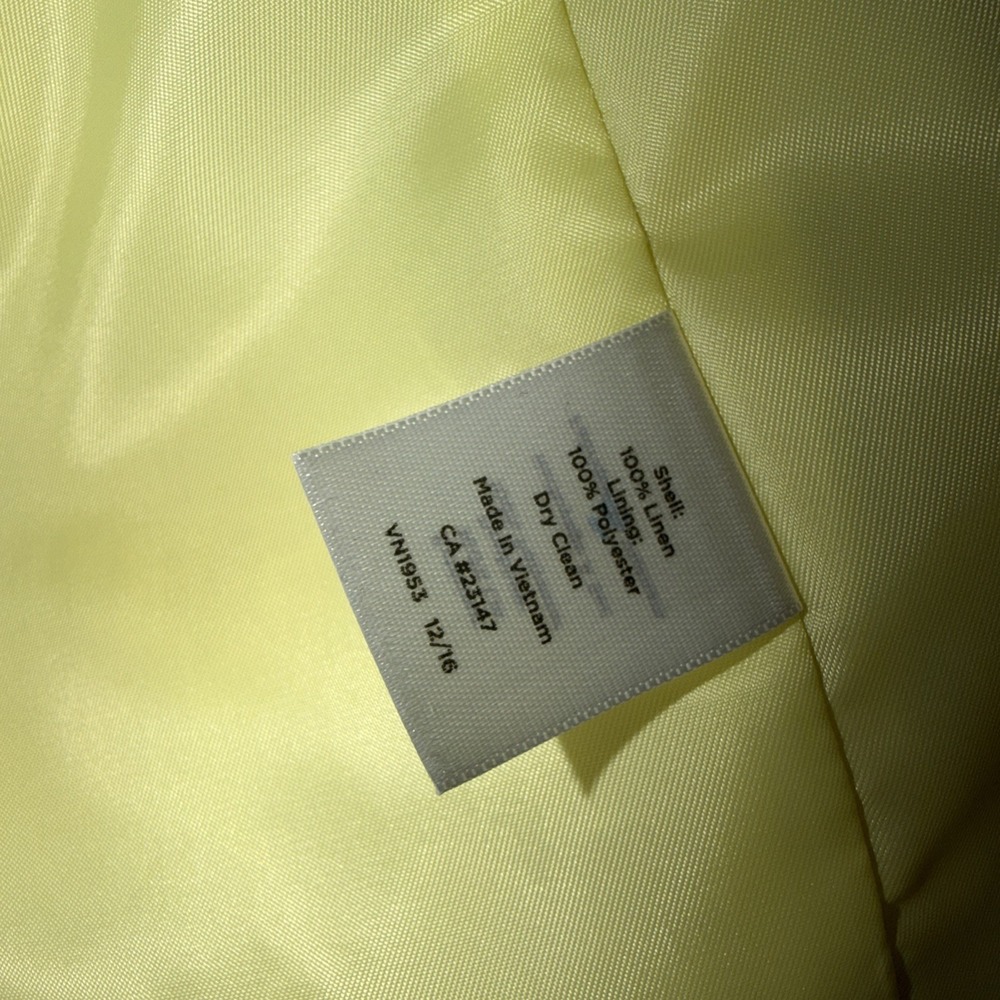 Talbots Open Front 100% Linen Blazer Size 22W Yellow Lined Lagenlook Preppy - Picture 5 of 6